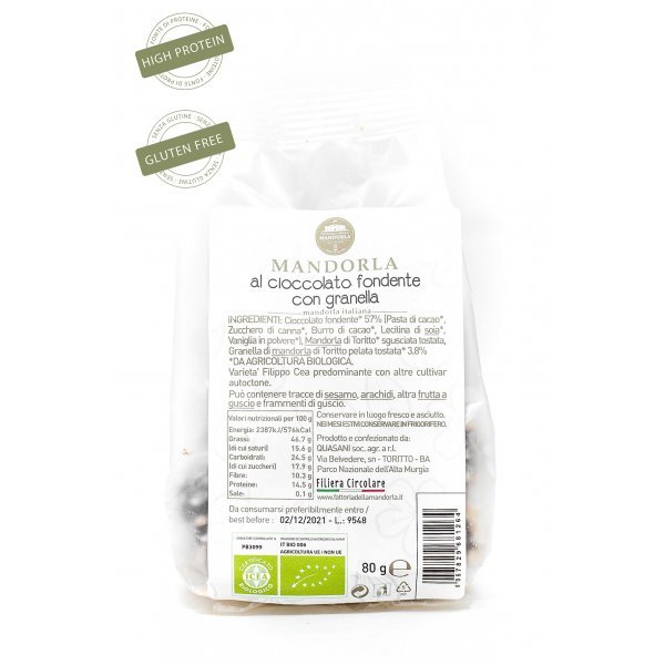 Mandorla al fondente con granella - Busta gr. 80