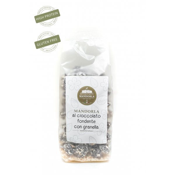 Mandorle di Toritto al Cioccolato Fondente con granella - Busta 200g