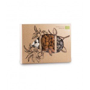 Tris mandorla ( sgusciata tostata+fondente granella+z.canna) - Scatola gr. 200