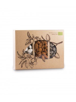 Tris mandorla ( sgusciata tostata+fondente granella+z.canna) - Scatola gr. 200